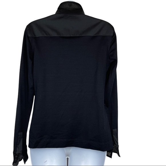 Akris Punto Top Button Down Shirt Black Mesh Collar & Cuffs Size 8 - Picture 8 of 13